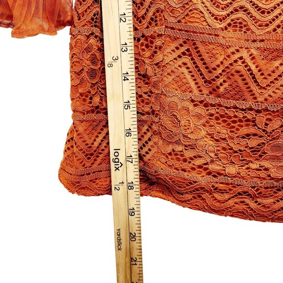 Rust Orange Lace & Sheer Ruffle Sleeve Crop Top By Blåshe Size M - Picture 6 of 10